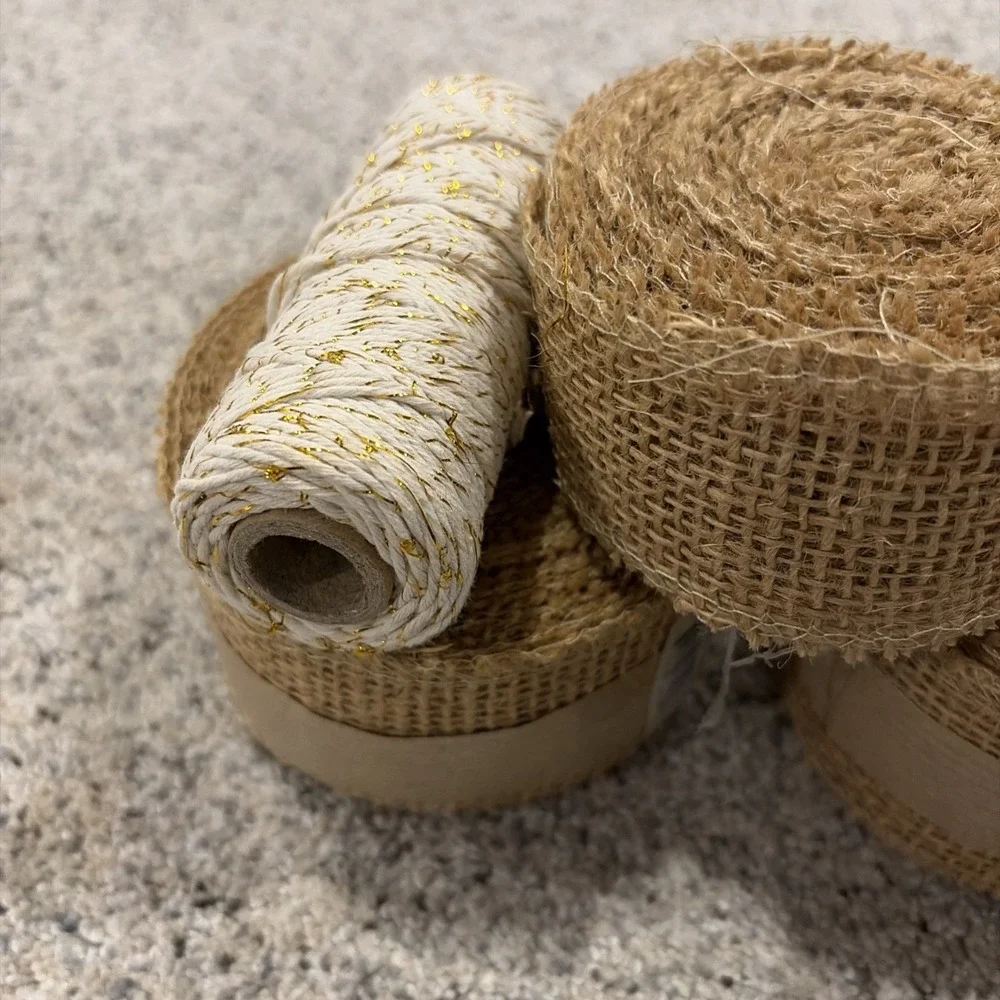 Mixed Lot Of 5 Full‎ & Partial Rolls Of Burlap & String No Wire For Crafting